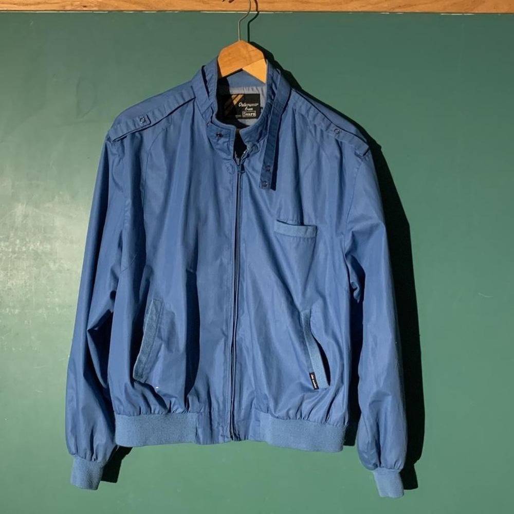 Vintage Sears 1980s Bomber Jacket Mens XL Light Blue Retro 80s Club Member Coat